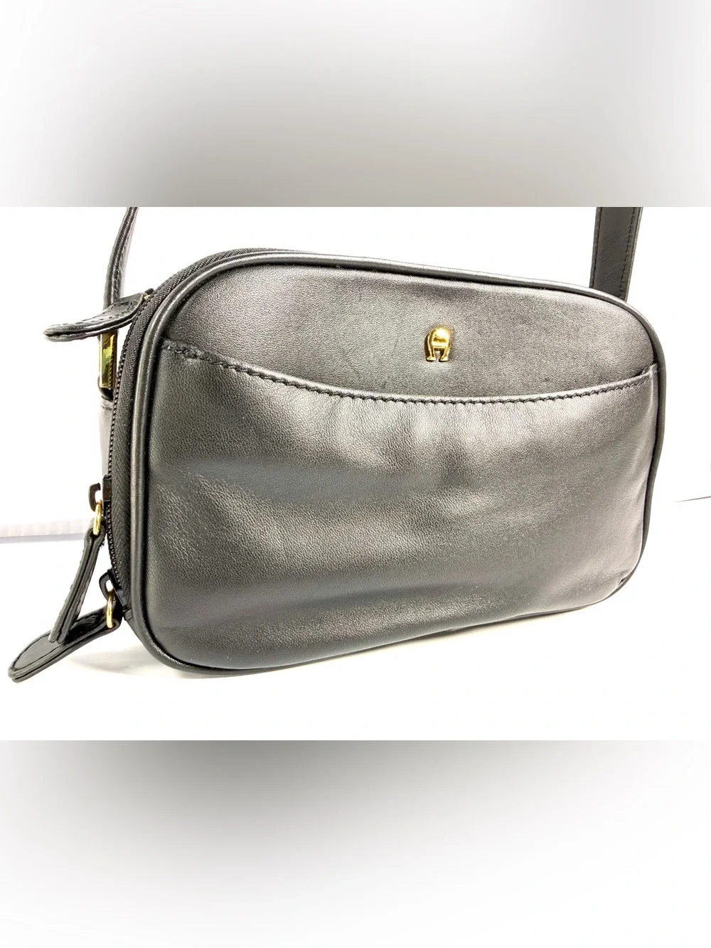 Etienne Aigner Black Crossbody Bag with Gold Hardware
